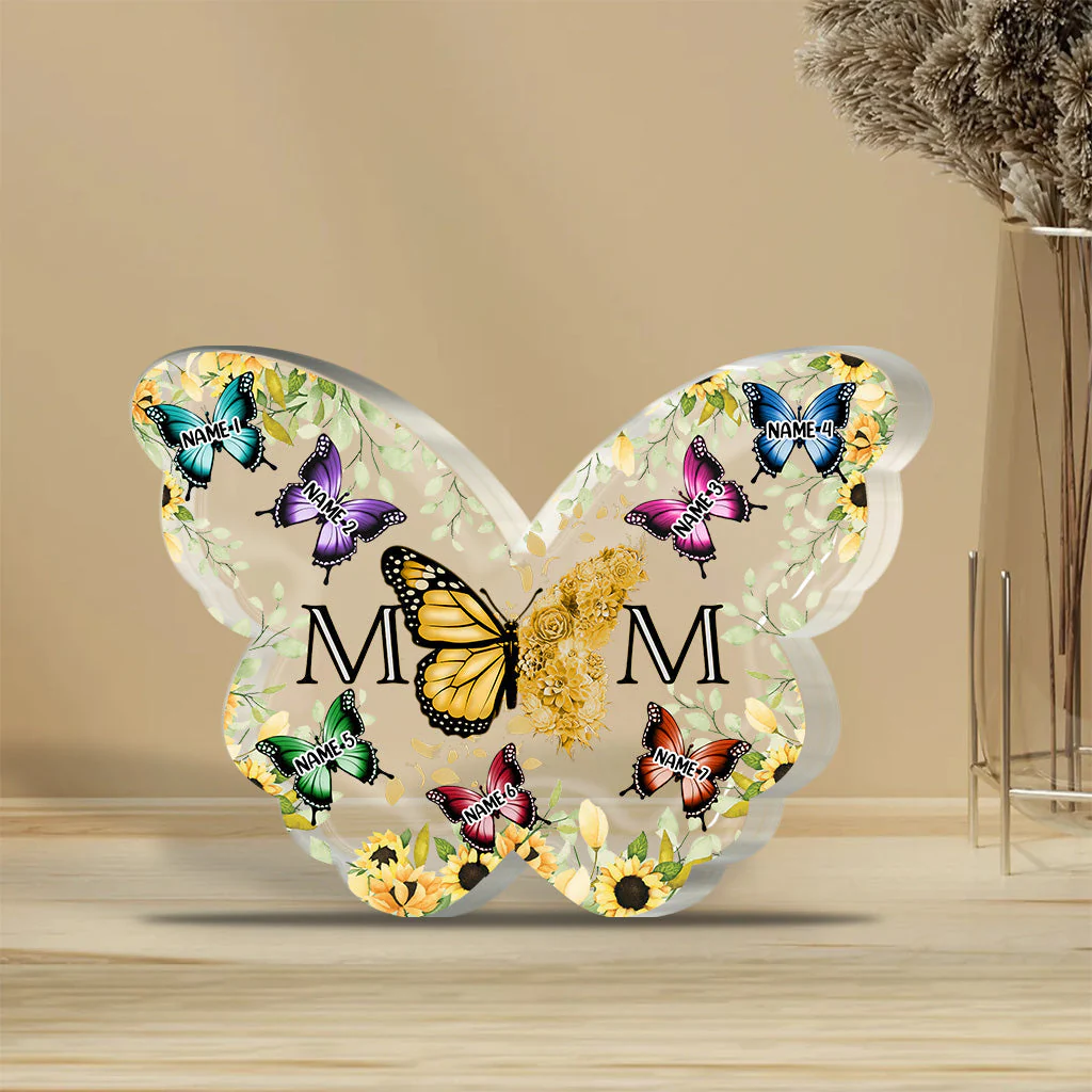 Mom And Kids Floral Butterflies - Personalized Gift For Mother Custom Shaped Acrylic Plaque - Image 3