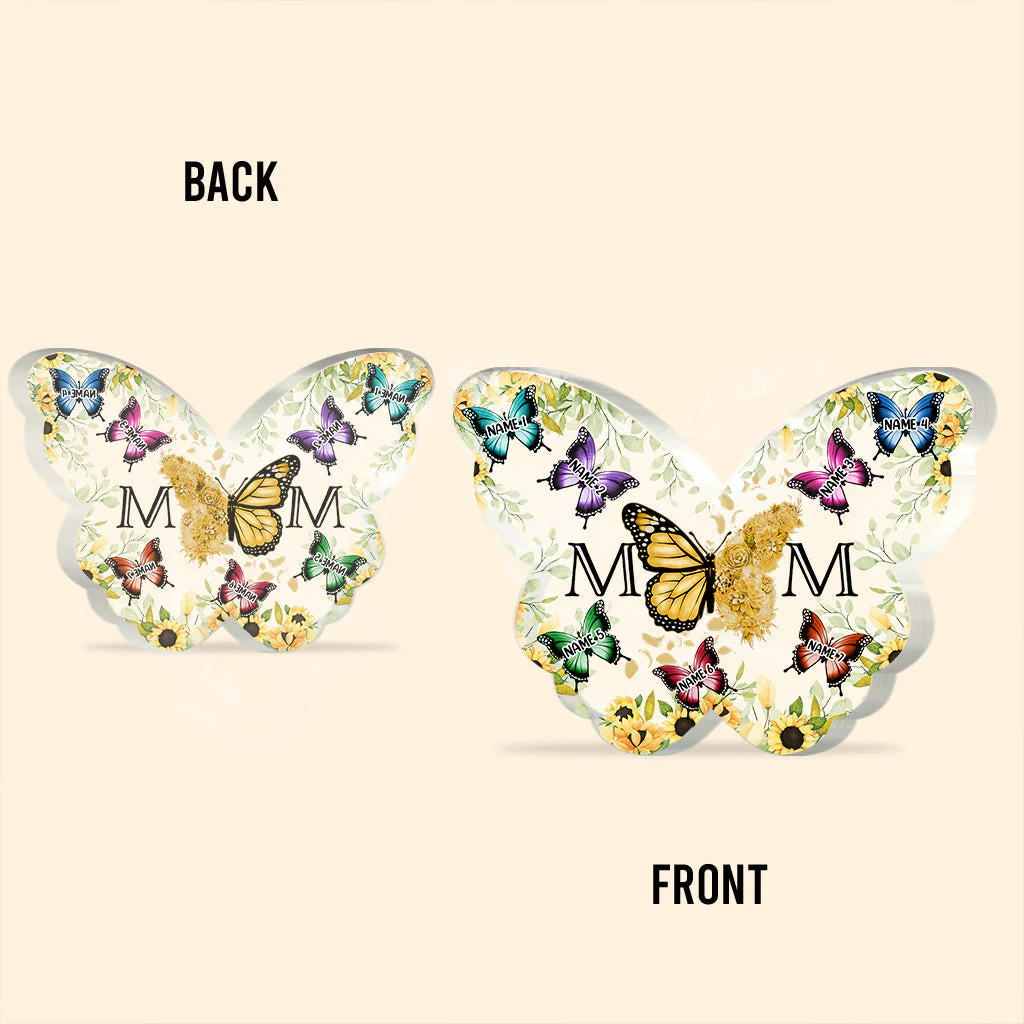 Mom And Kids Floral Butterflies - Personalized Gift For Mother Custom Shaped Acrylic Plaque - Image 4