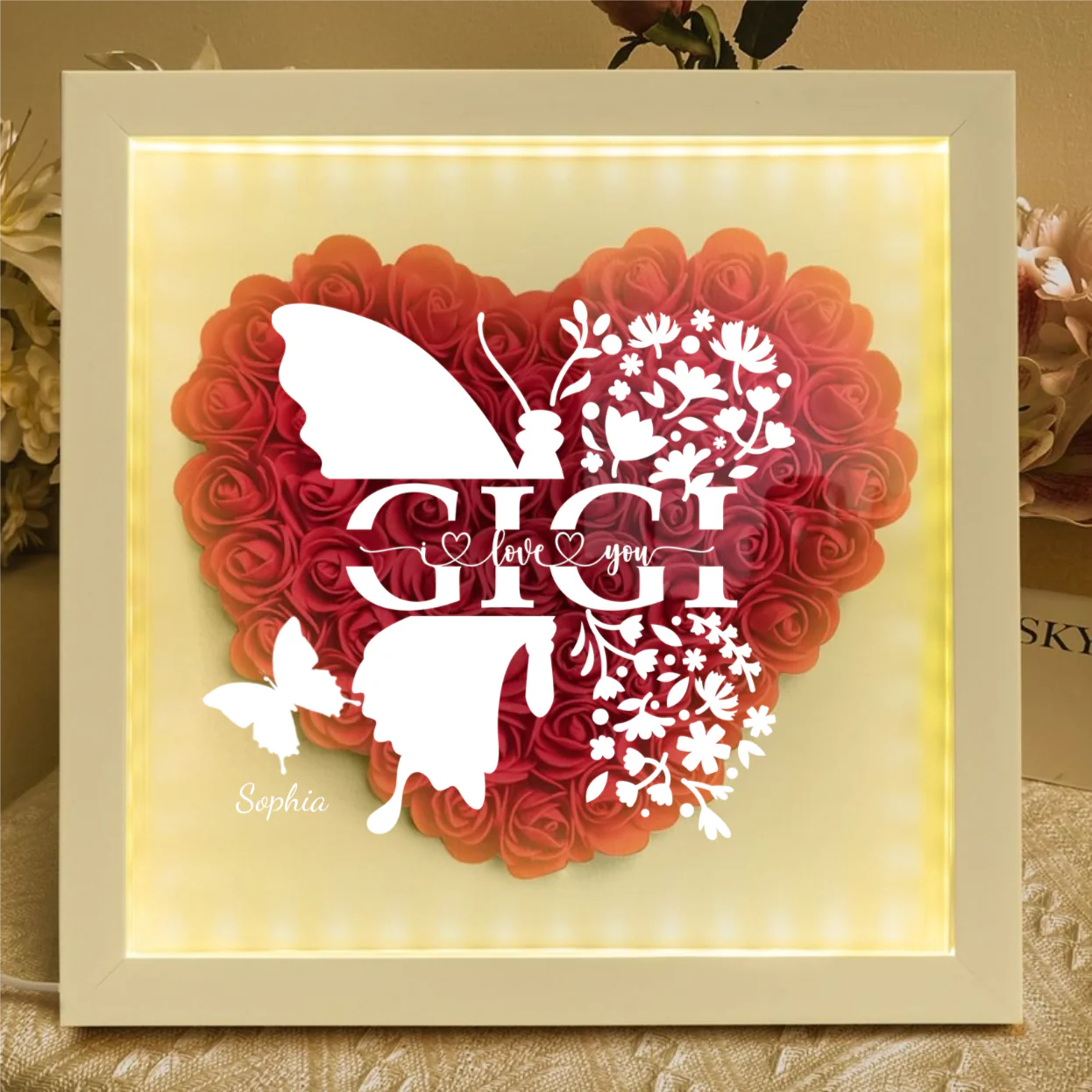 Mom Butterfly Mother's Day Gift - Personalized Flower Shadow Box With LED Light - Image 2