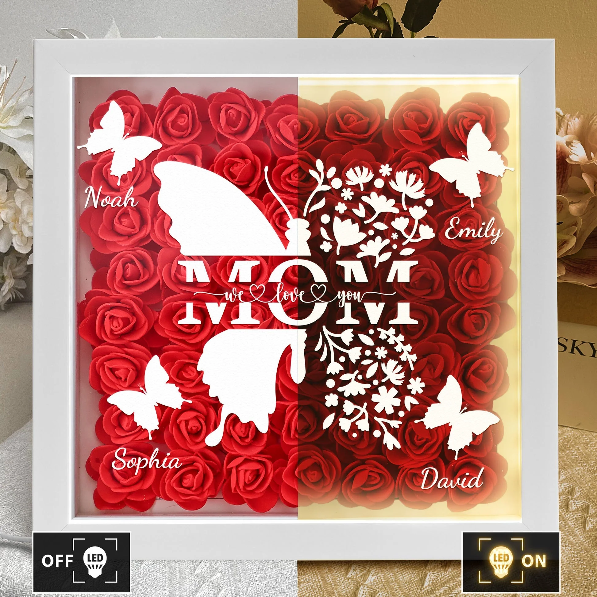 Mom Butterfly Mother's Day Gift - Personalized Flower Shadow Box With LED Light - Image 4