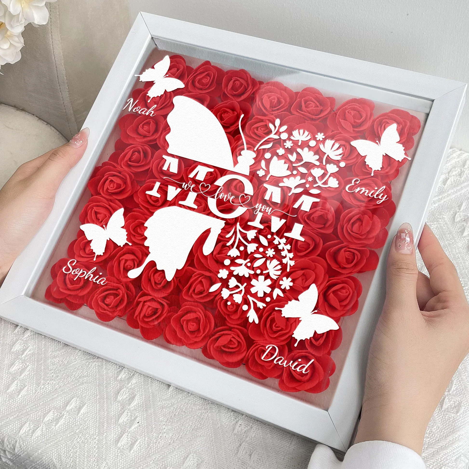 Mom Butterfly Mother's Day Gift - Personalized Flower Shadow Box With LED Light - Image 5