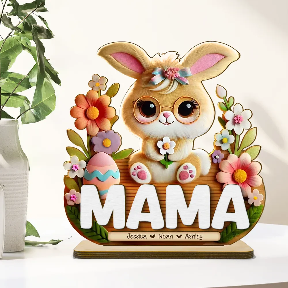 Mom Grandma's Easter Magic With Cute Bunny Engraved Standing Wooden Plaque, Heartfelt Personalized Mother's Day Gift - Image 3
