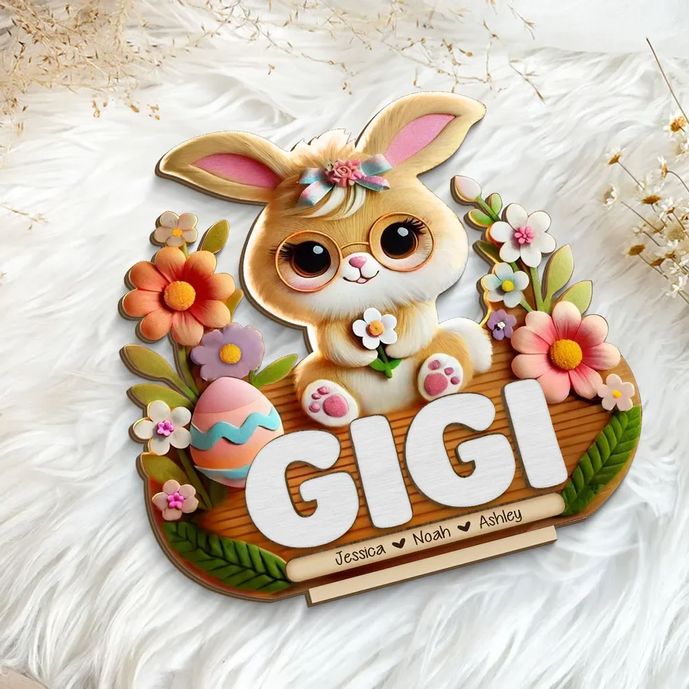 Mom Grandma's Easter Magic With Cute Bunny Engraved Standing Wooden Plaque, Heartfelt Personalized Mother's Day Gift - Image 4