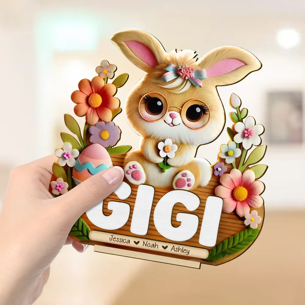 Mom Grandma's Easter Magic With Cute Bunny Engraved Standing Wooden Plaque, Heartfelt Personalized Mother's Day Gift - Image 5