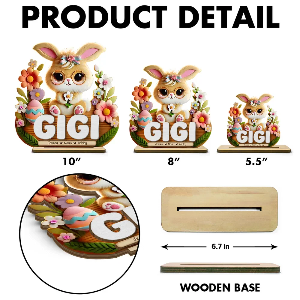Mom Grandma's Easter Magic With Cute Bunny Engraved Standing Wooden Plaque, Heartfelt Personalized Mother's Day Gift - Image 7
