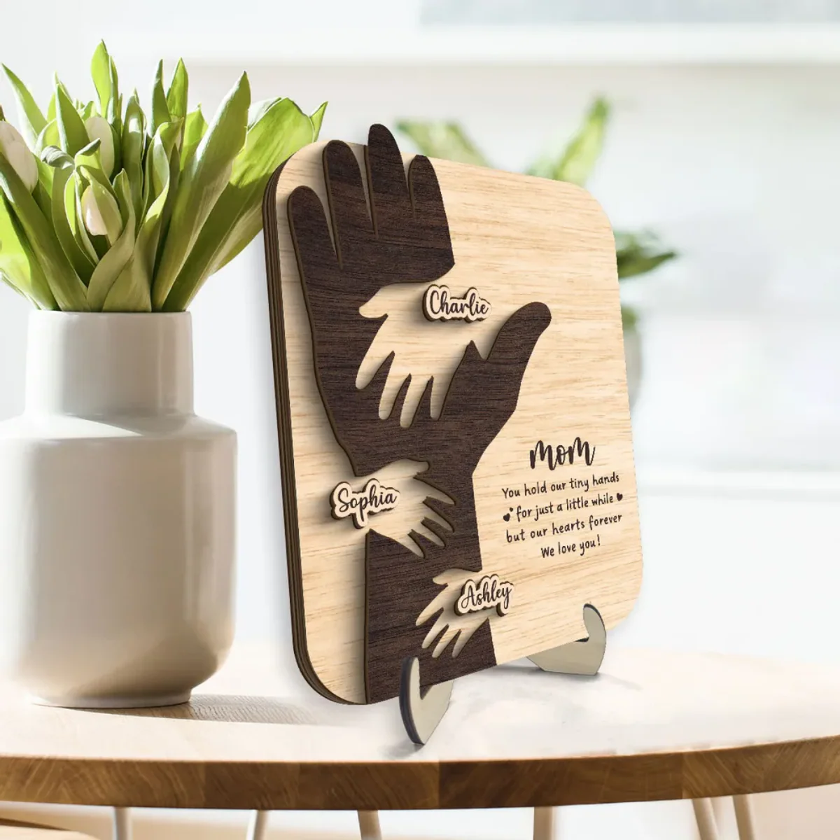 Mom You Hold My Hand A Little While Gift For Mom Personalized 2-Layer Wooden Plaque - Image 2
