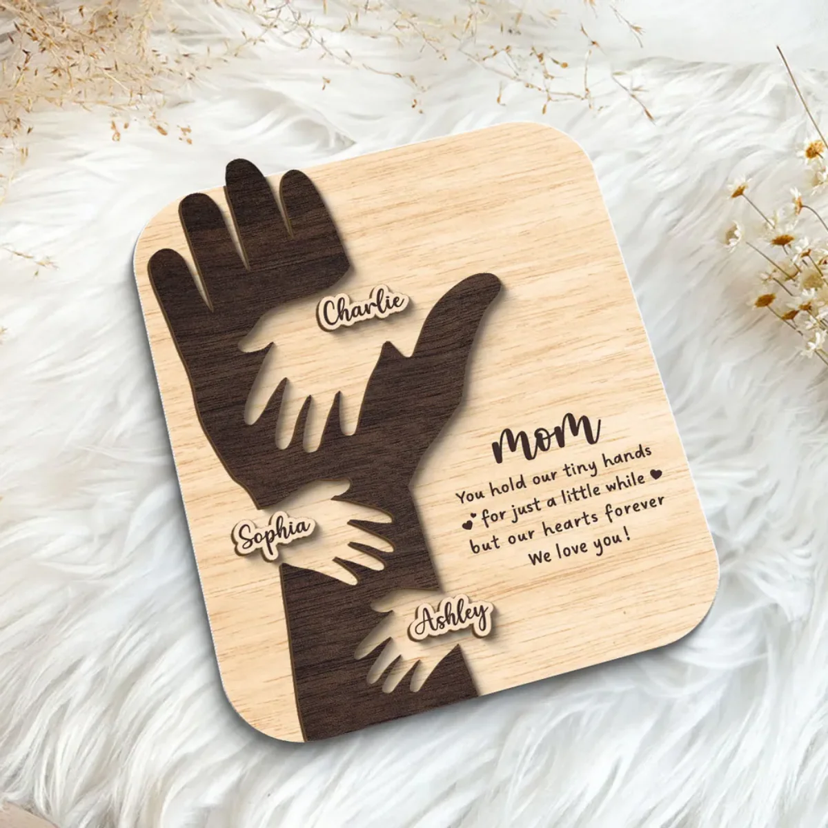 Mom You Hold My Hand A Little While Gift For Mom Personalized 2-Layer Wooden Plaque - Image 3