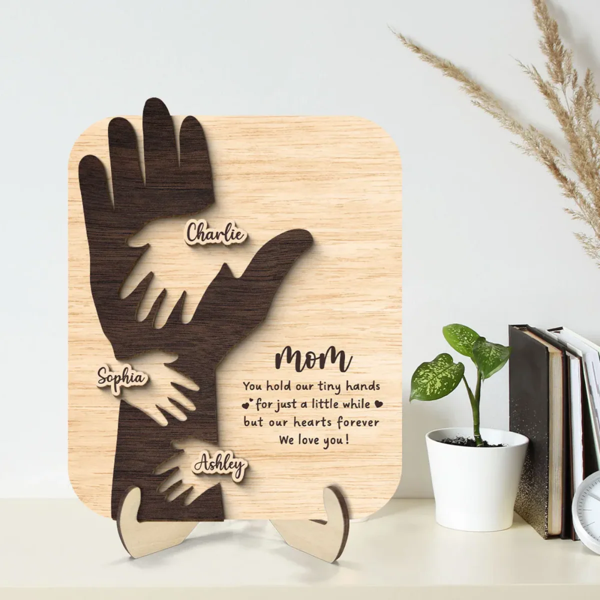 Mom You Hold My Hand A Little While Gift For Mom Personalized 2-Layer Wooden Plaque - Image 4