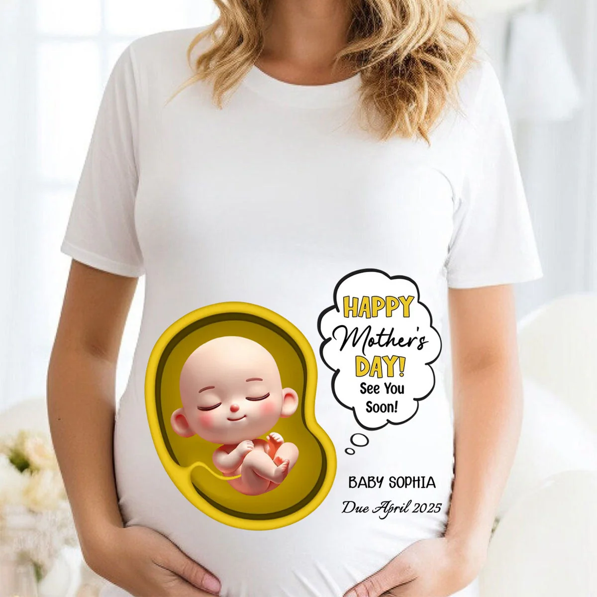 Mommy See You Soon From Baby - Happy Mother's Day Personalized Pure Cotton T-Shirt, Custom Pregnancy Reveal Shirt Gift For Expecting Moms - Image 2