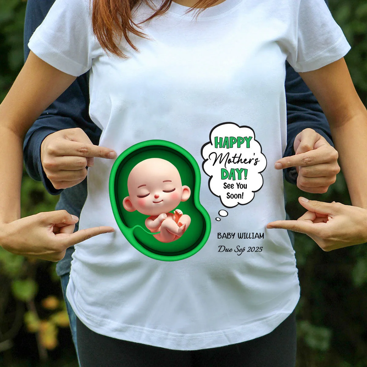 Mommy See You Soon From Baby - Happy Mother's Day Personalized Pure Cotton T-Shirt, Custom Pregnancy Reveal Shirt Gift For Expecting Moms - Image 3