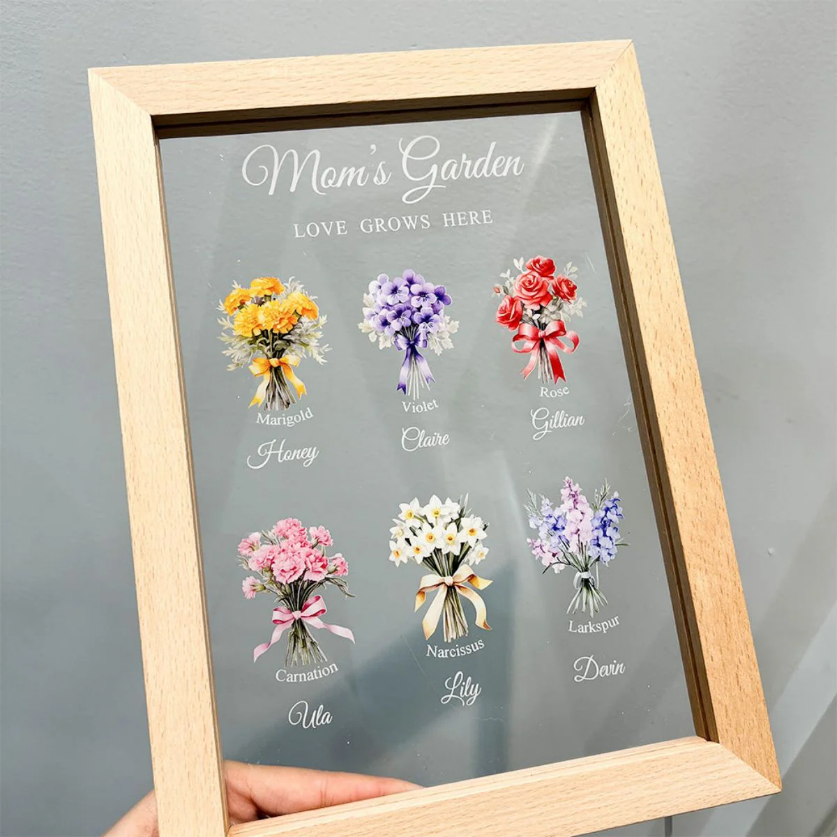 Mom's Garden Birth Month Flower Bouquet Customized LED Light With Wooden Frame - Image 4