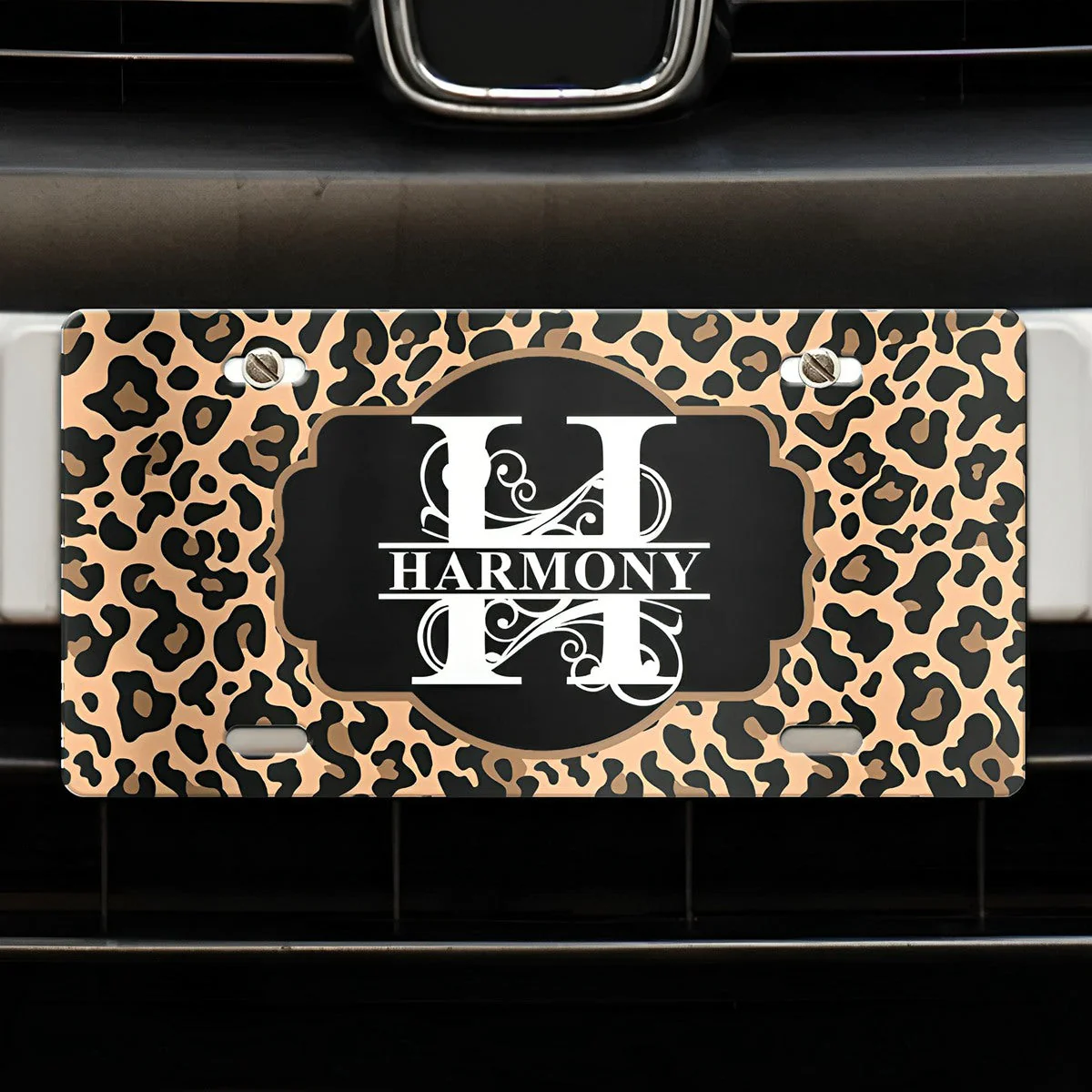 Monogram Leopard Print - Personalized License Plate - Image 2