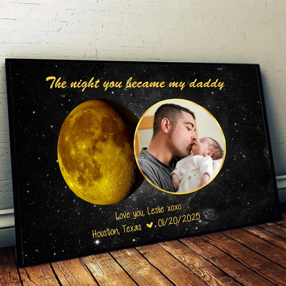 Moon Phase Art The Day You Became My Daddy Mommy Personalized Poster, Gift For New Mom, New Dad - Image 4