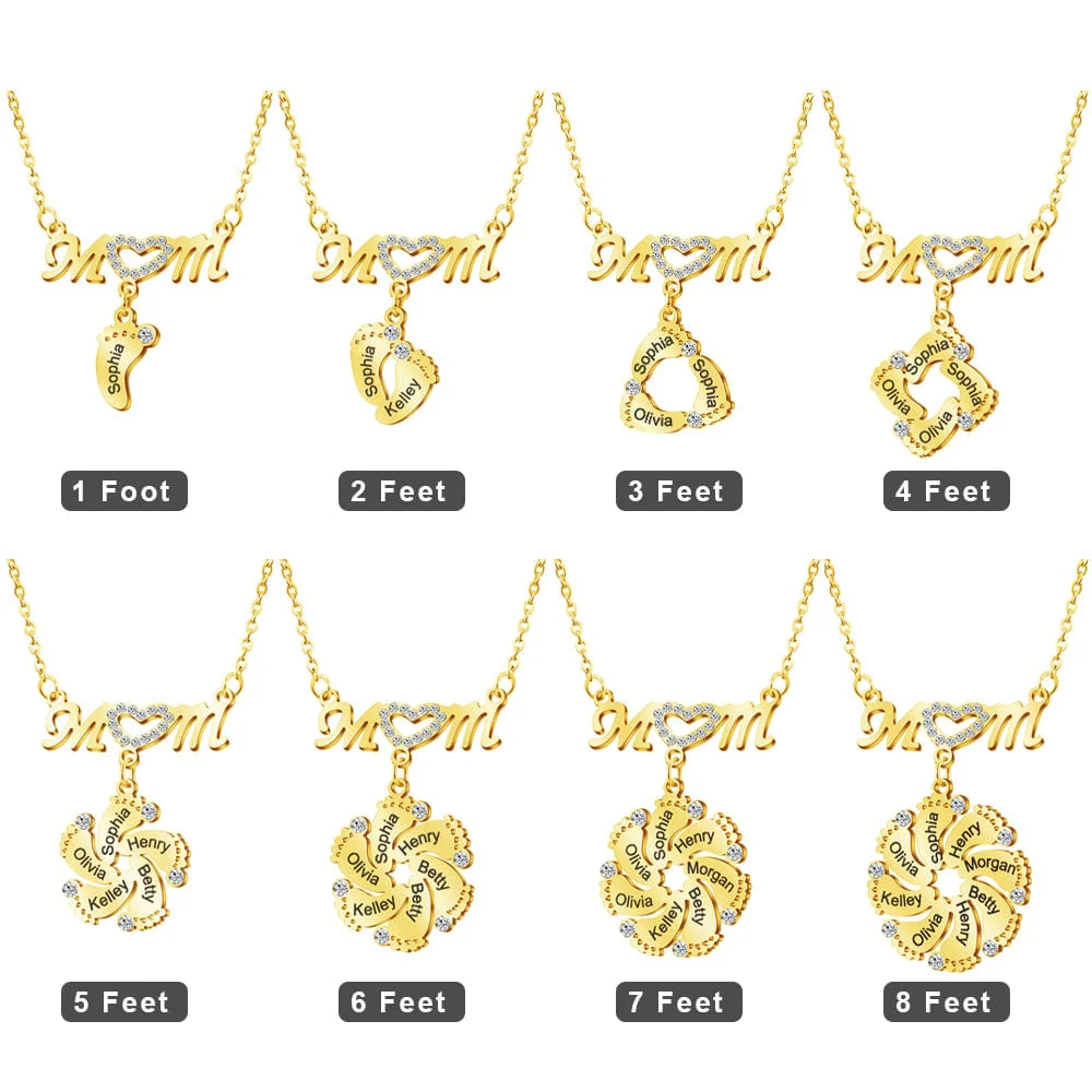 Mother's Day Gift Personalized Diamond Mom Necklace With Crystal Baby Feet - Image 12