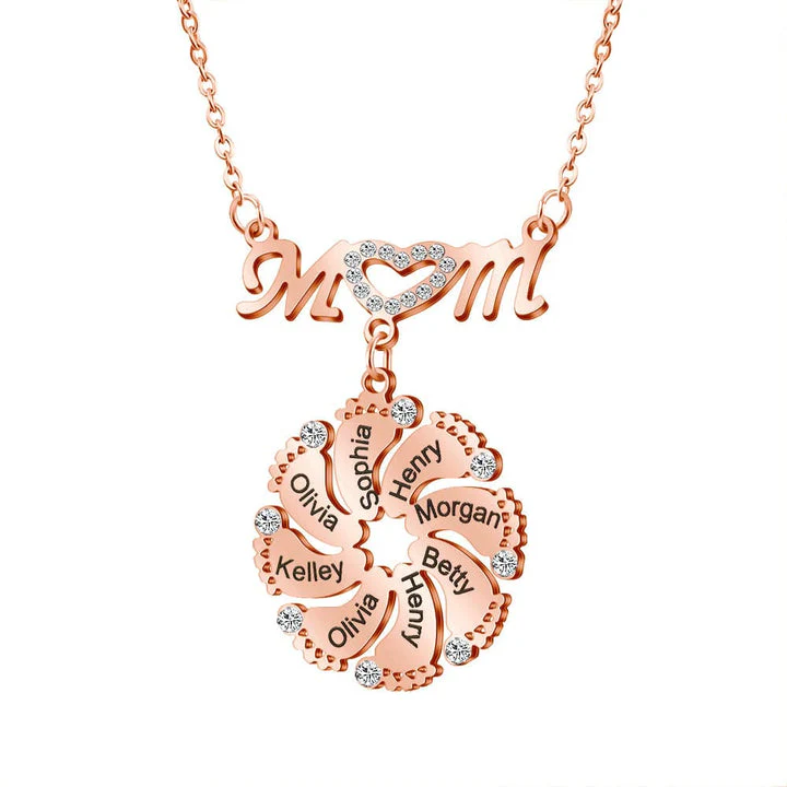 Mother's Day Gift Personalized Diamond Mom Necklace With Crystal Baby Feet - Image 4