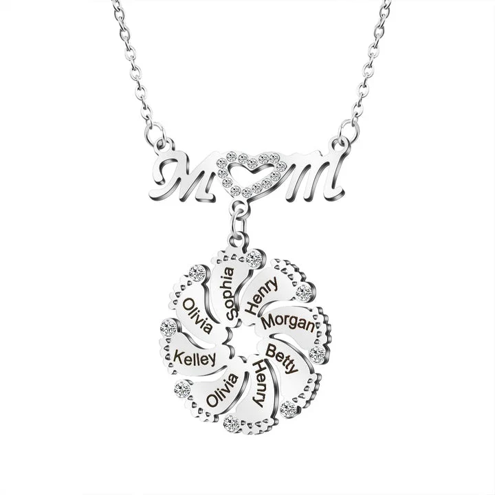 Mother's Day Gift Personalized Diamond Mom Necklace With Crystal Baby Feet - Image 5