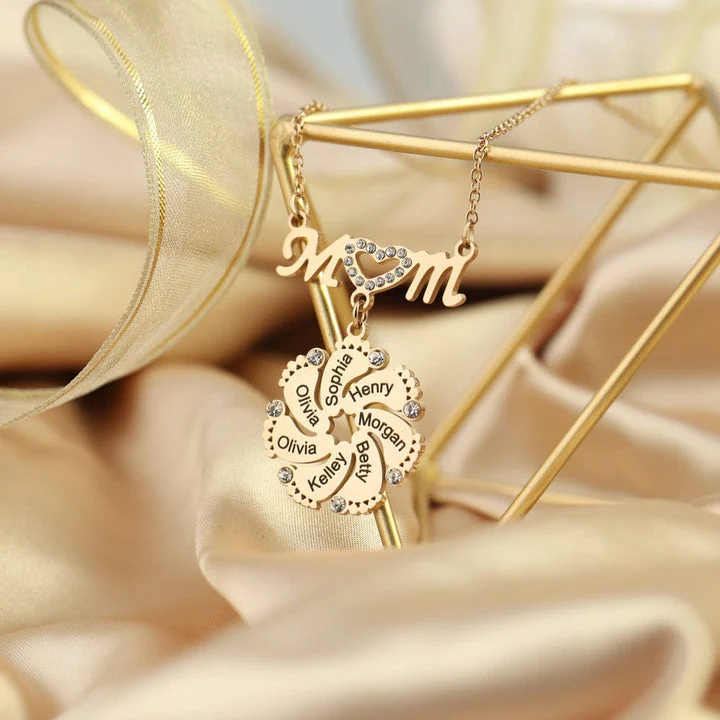 Mother's Day Gift Personalized Diamond Mom Necklace With Crystal Baby Feet - Image 6