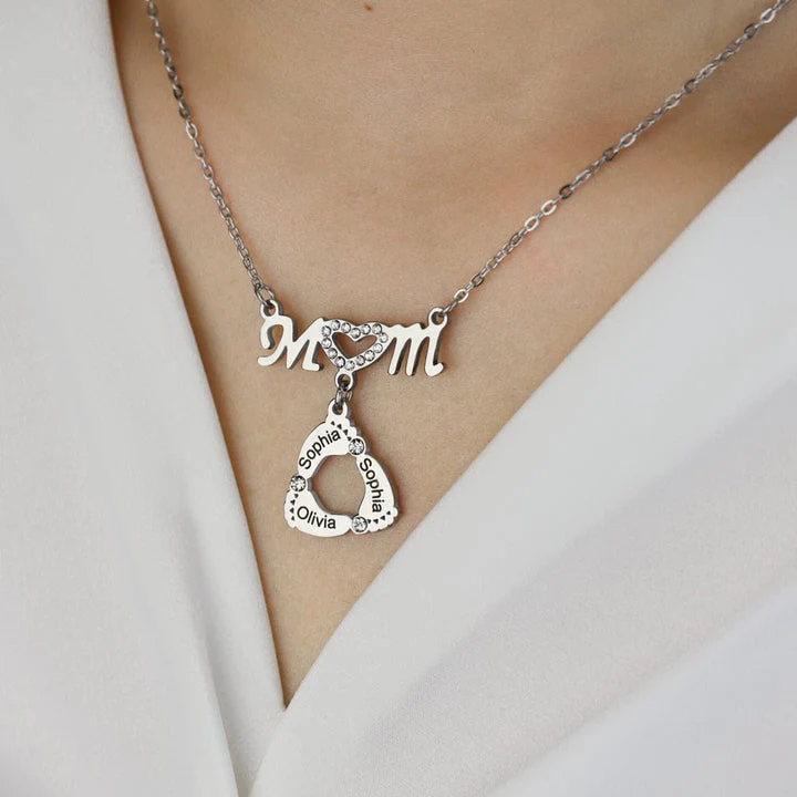 Mother's Day Gift Personalized Diamond Mom Necklace With Crystal Baby Feet - Image 7