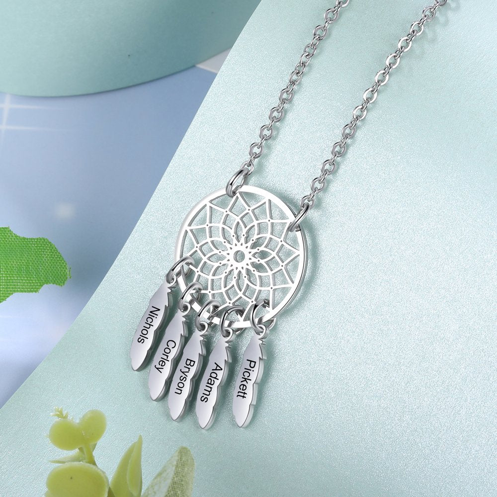 Mother's Day Gift Personalized Dream Catcher Necklace with Engraving Names - Image 3