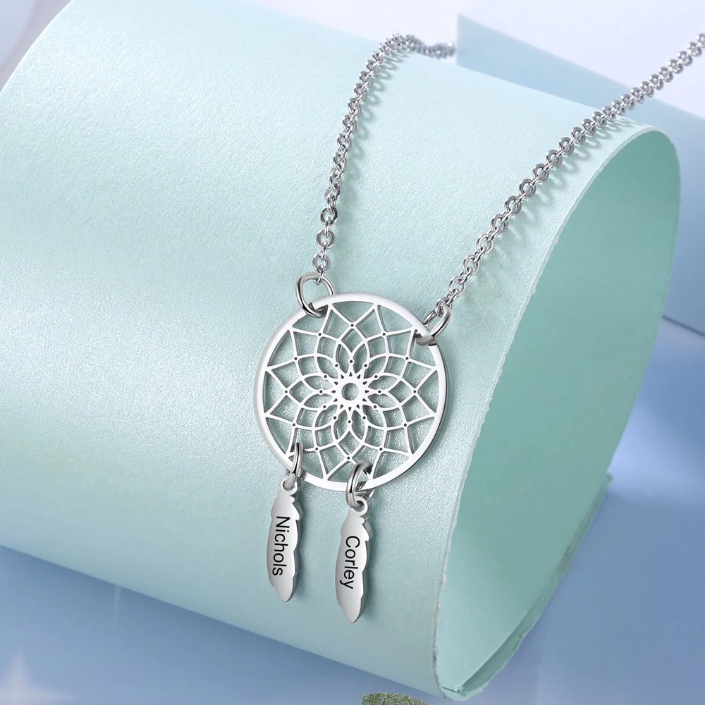 Mother's Day Gift Personalized Dream Catcher Necklace with Engraving Names - Image 4