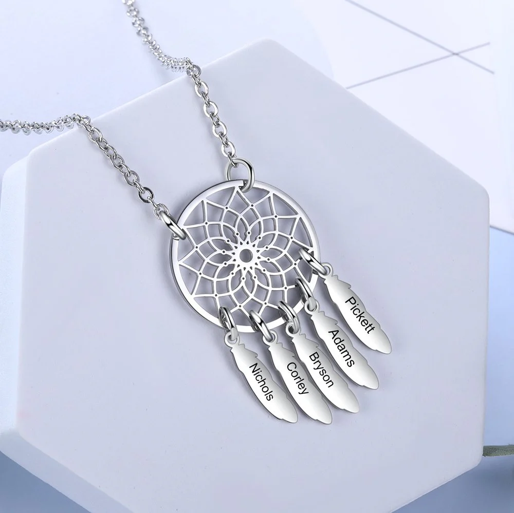 Mother's Day Gift Personalized Dream Catcher Necklace with Engraving Names - Image 5