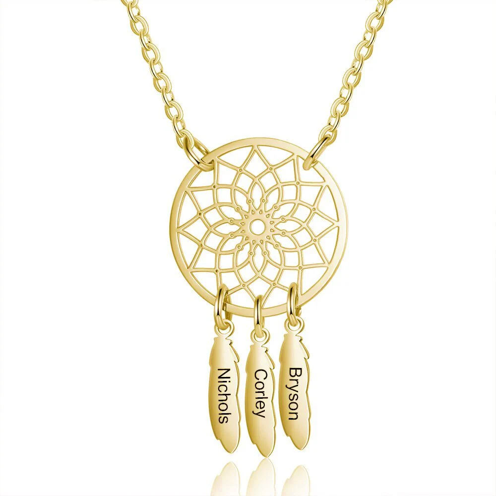 Mother's Day Gift Personalized Dream Catcher Necklace with Engraving Names - Image 6