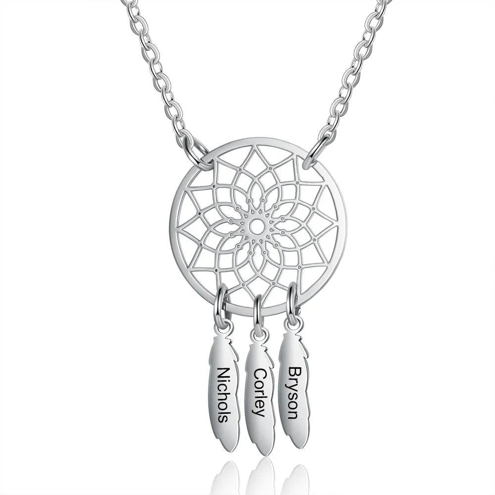 Mother's Day Gift Personalized Dream Catcher Necklace with Engraving Names - Image 7