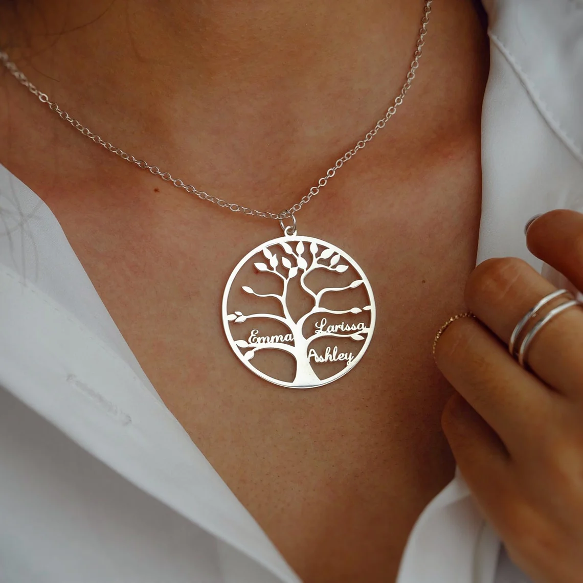 Mother's Day Gift-Personalized Family Tree with Name Necklace - Image 4