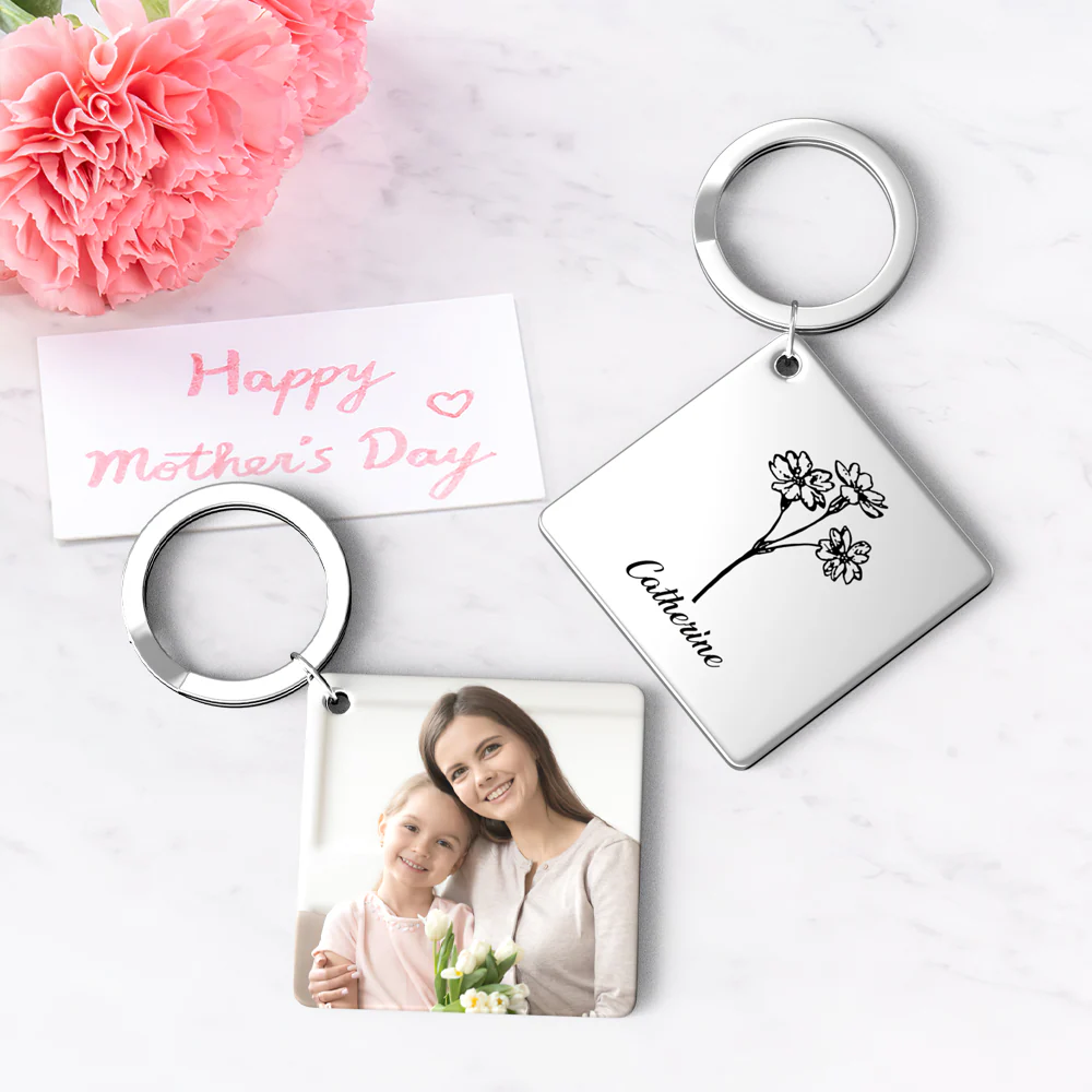 Mothers Day Gifts-Birthflower Keychain Personalized Bouquet Flower Key Ring - Image 3