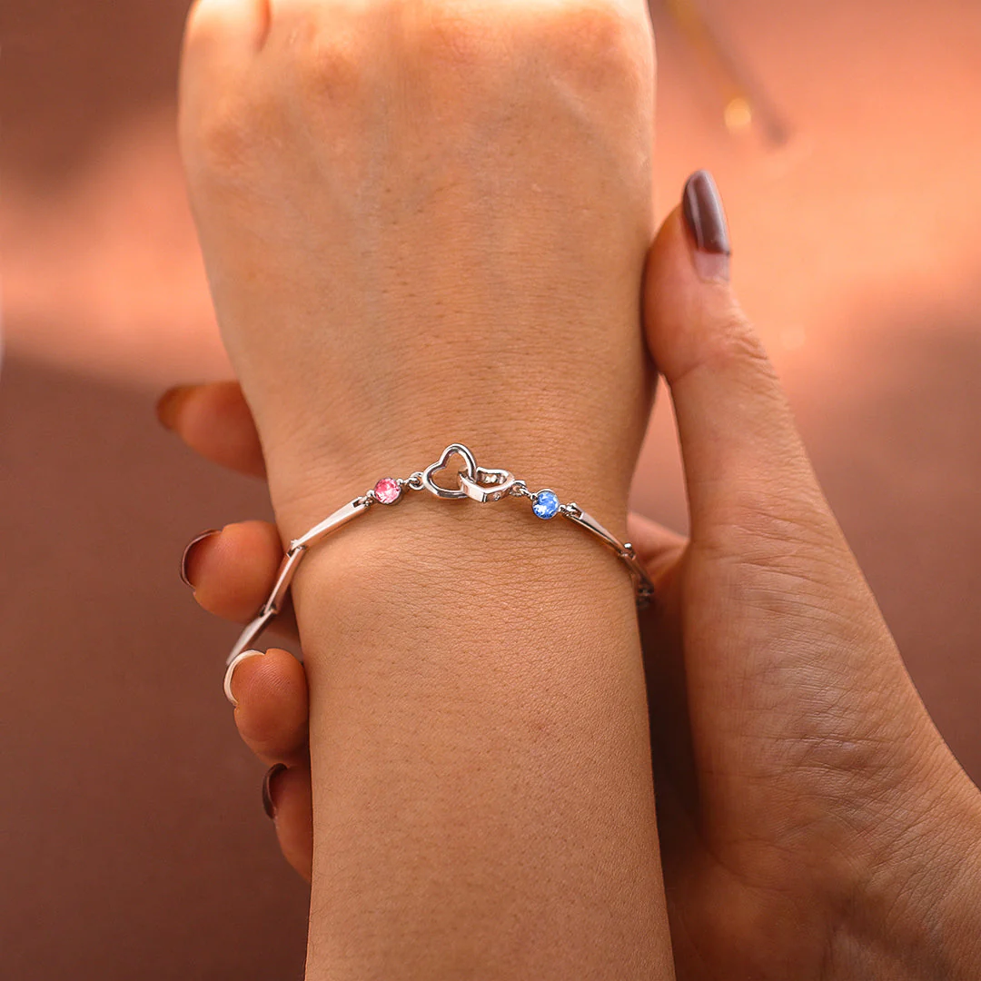 Motler & Daughter Forever Linked Together Personalized Birthstone Double Heart Bracelet - Image 2