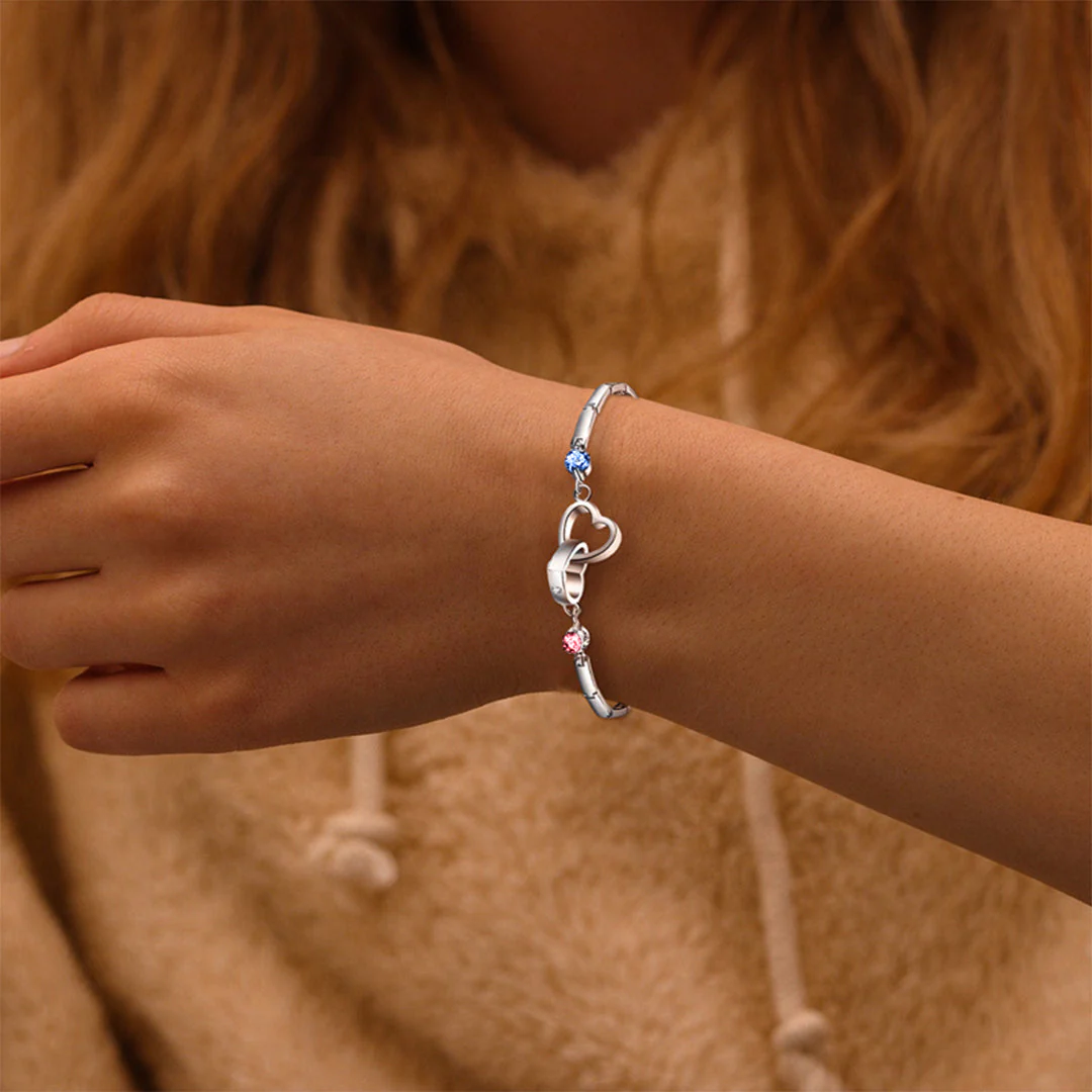 Motler & Daughter Forever Linked Together Personalized Birthstone Double Heart Bracelet - Image 3