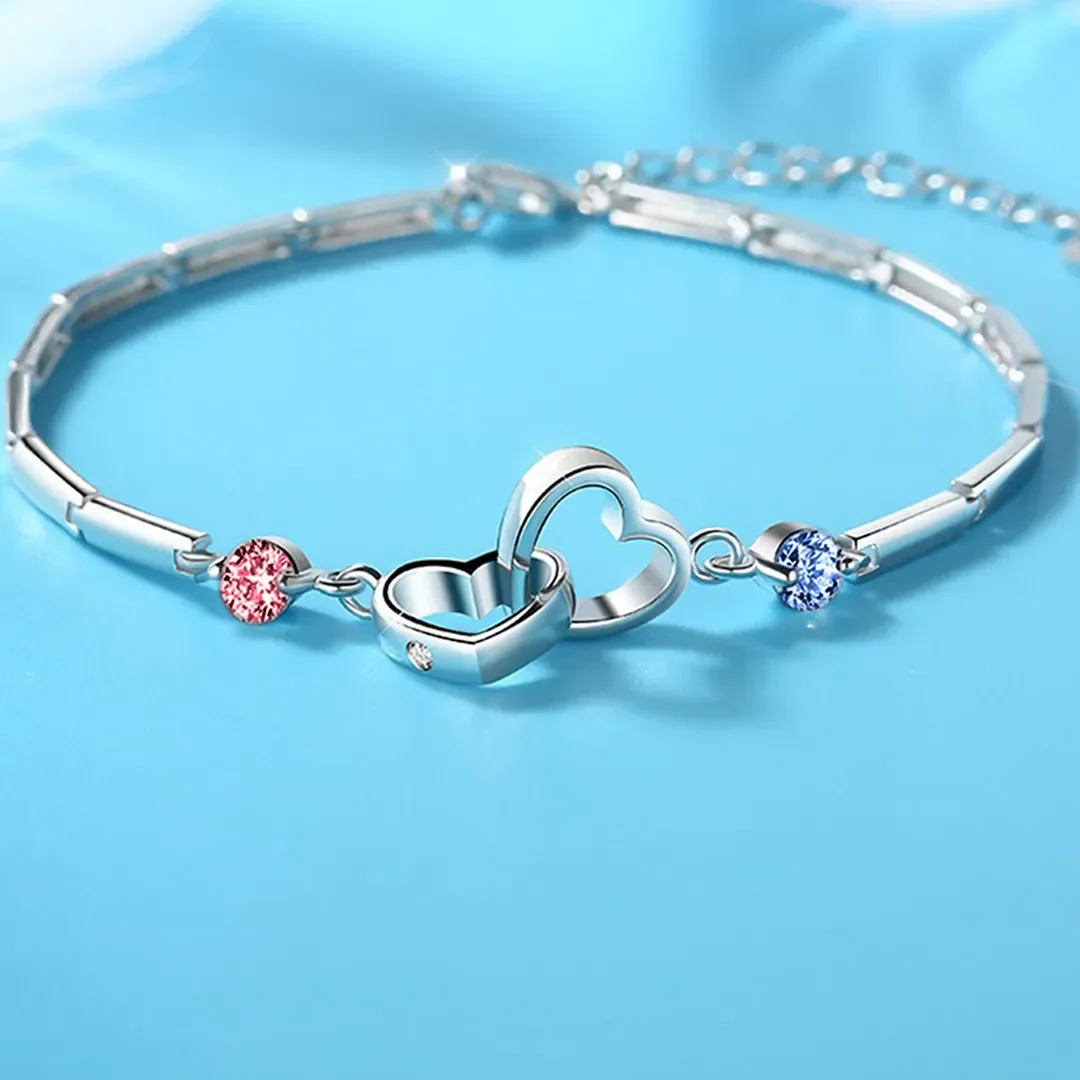 Motler & Daughter Forever Linked Together Personalized Birthstone Double Heart Bracelet - Image 5