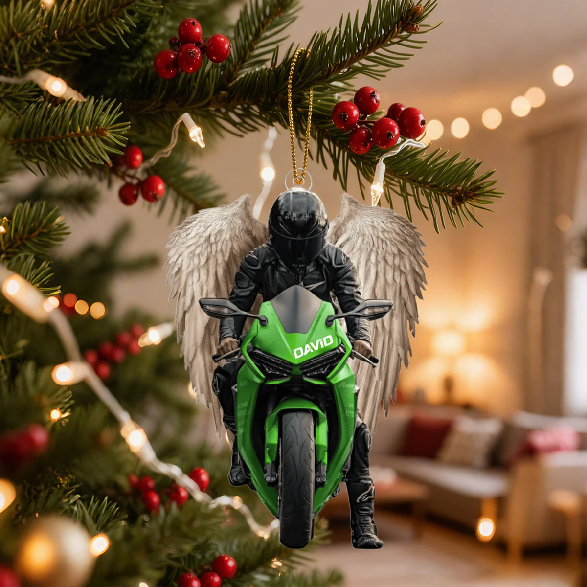Motorbike With Wings Personalized Christmas Ornament,Gift for Bikers - Image 3