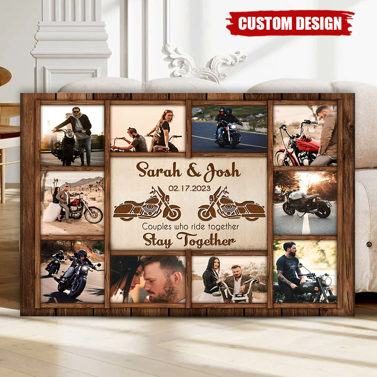 Motorcycle Name Sign, Personalized Couple Photo Collage Poster - Gift for Biker Couple - Image 3