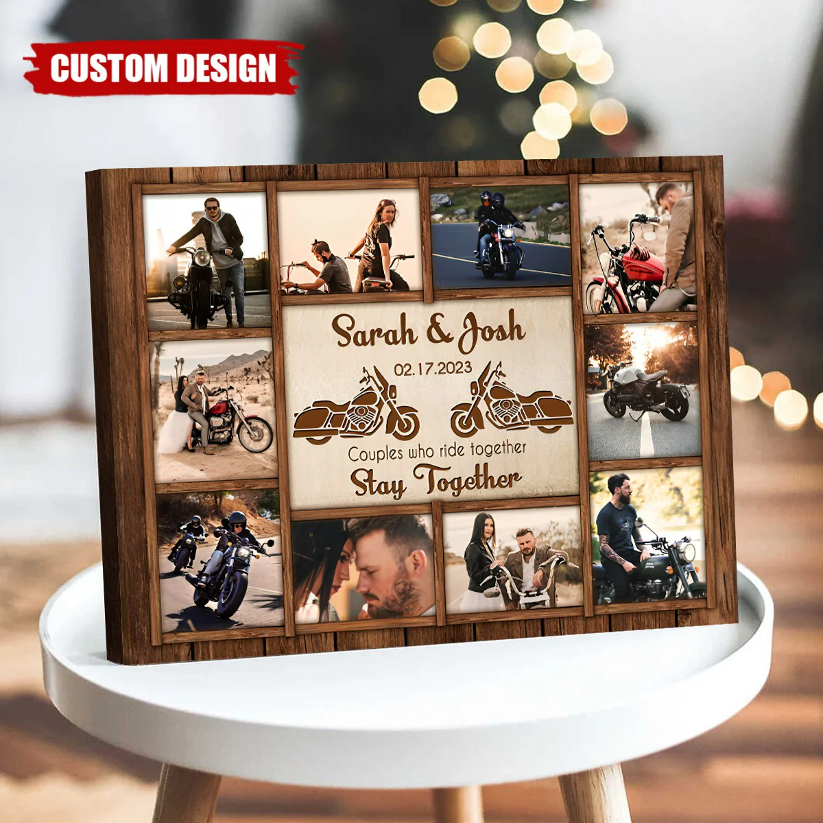 Motorcycle Name Sign, Personalized Couple Photo Collage Poster - Gift for Biker Couple - Image 4