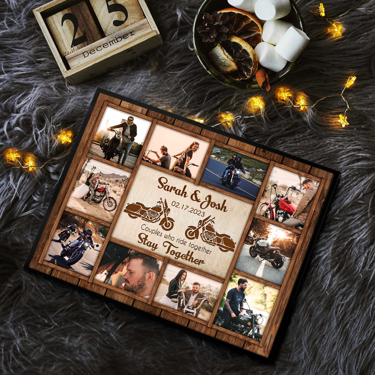 Motorcycle Name Sign, Personalized Couple Photo Collage Poster - Gift for Biker Couple - Image 5
