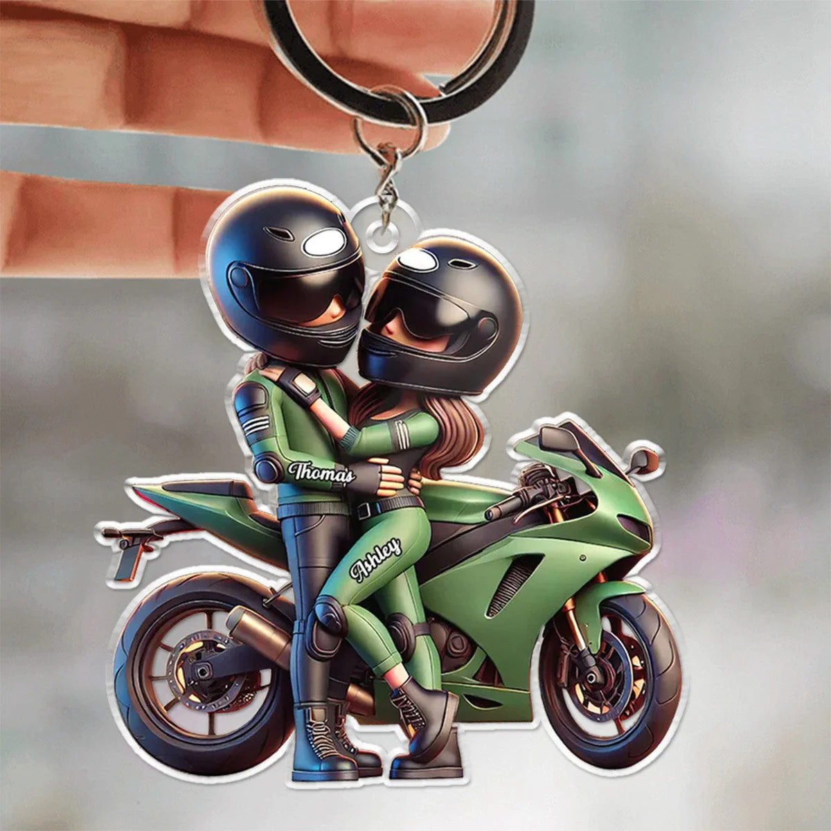 Motorcycle Pretty Cartoon Couple Personalized Acrylic Keychain,Gift For Biker Couple - Image 2