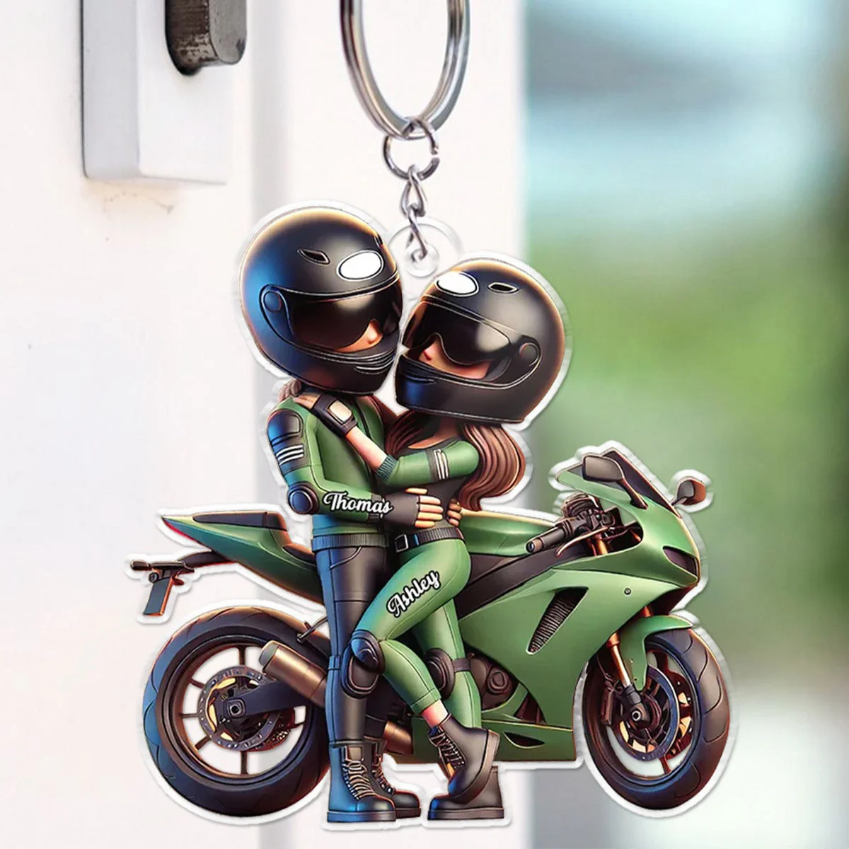 Motorcycle Pretty Cartoon Couple Personalized Acrylic Keychain,Gift For Biker Couple - Image 3