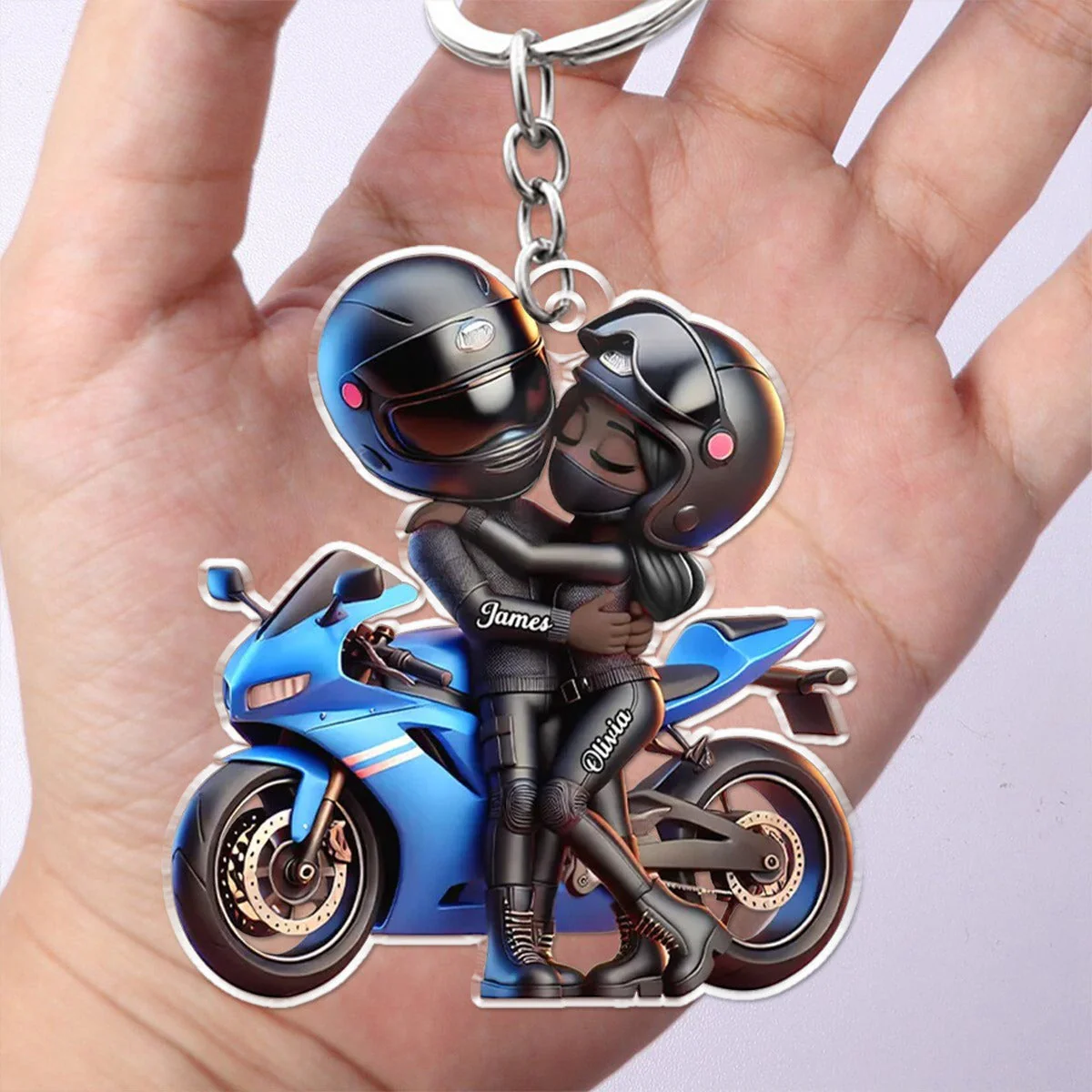 Motorcycle Pretty Cartoon Couple Personalized Acrylic Keychain,Gift For Biker Couple - Image 4