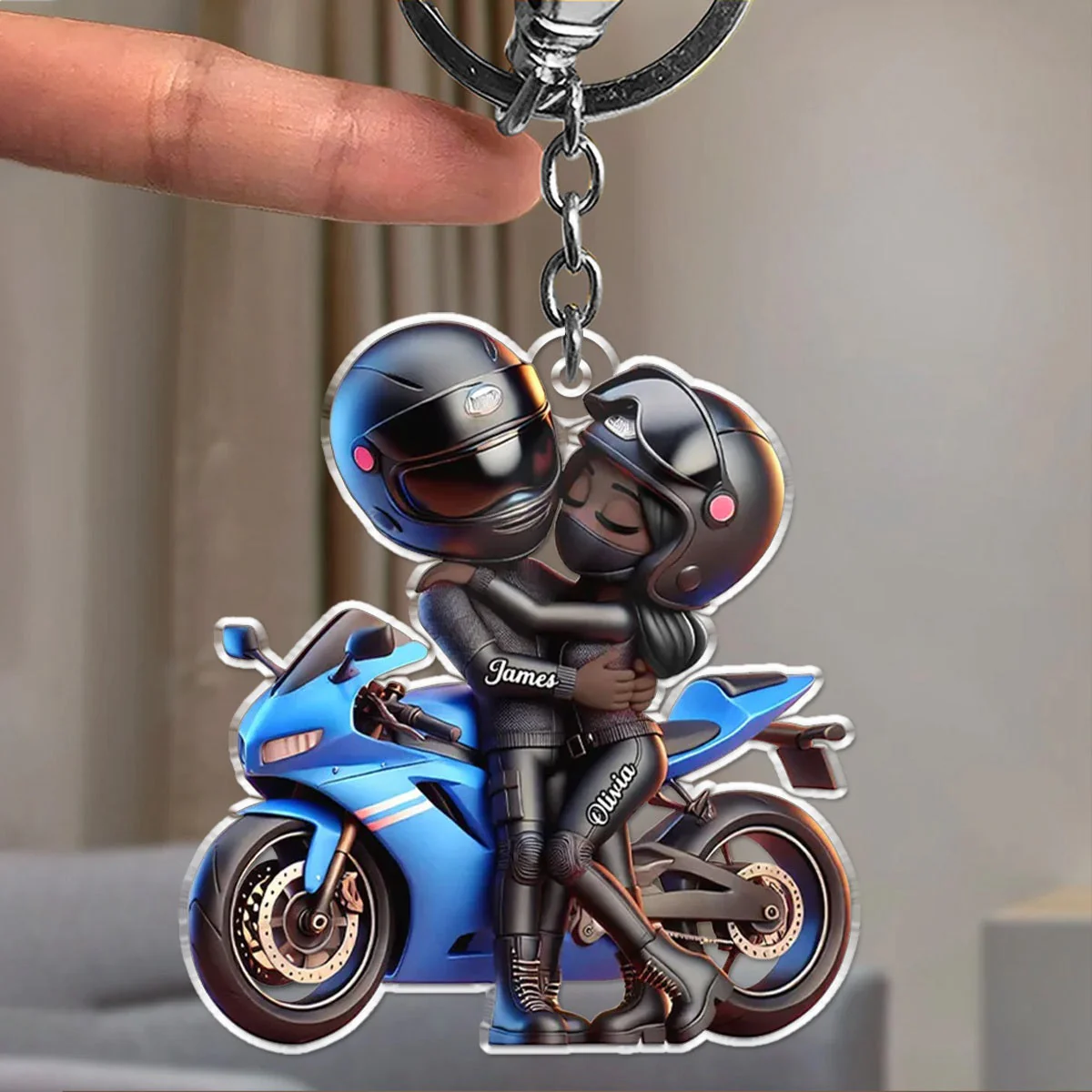Motorcycle Pretty Cartoon Couple Personalized Acrylic Keychain,Gift For Biker Couple - Image 5