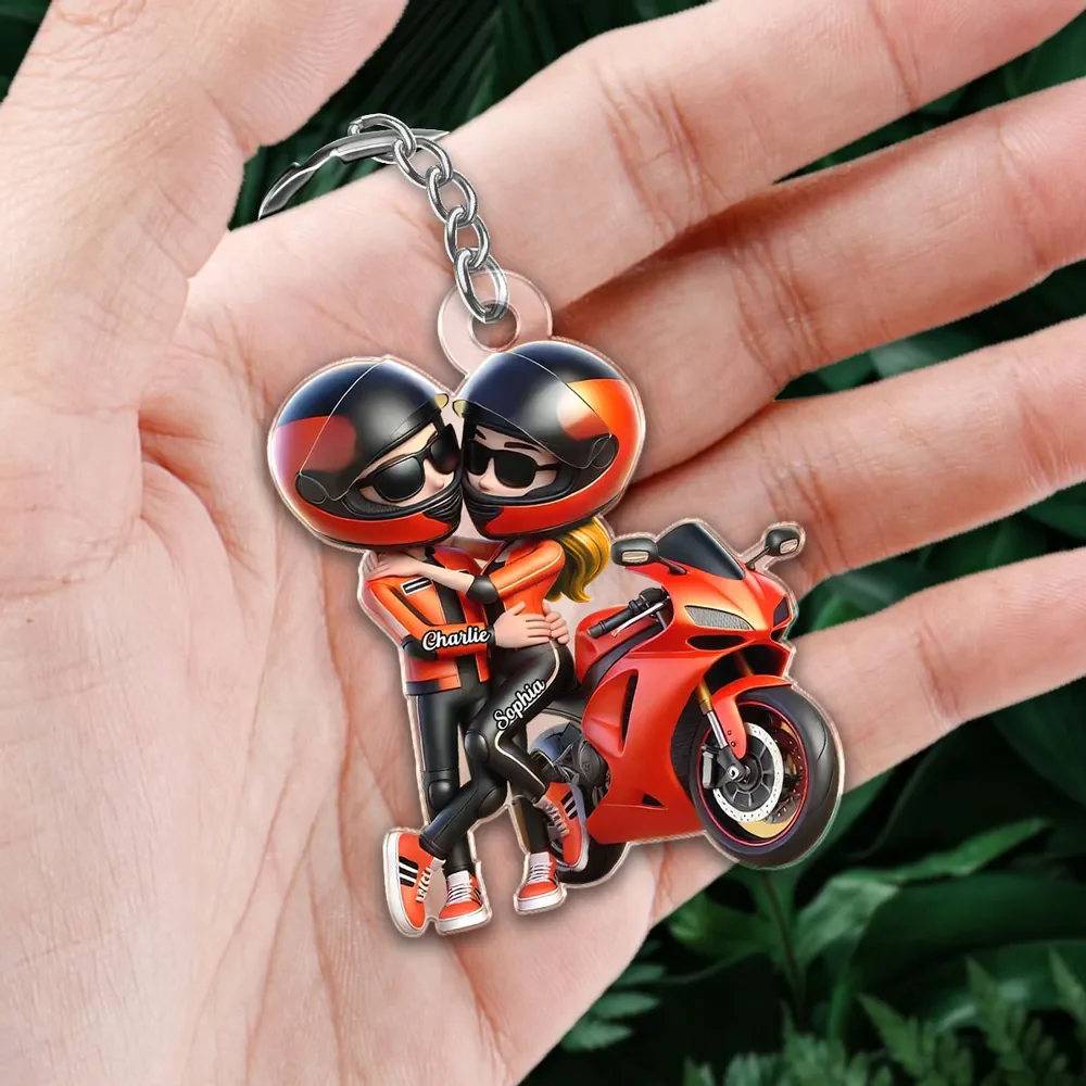 Motorcycle Pretty Cartoon Couple Personalized Acrylic Keychain,Gift For Biker Couple - Image 6