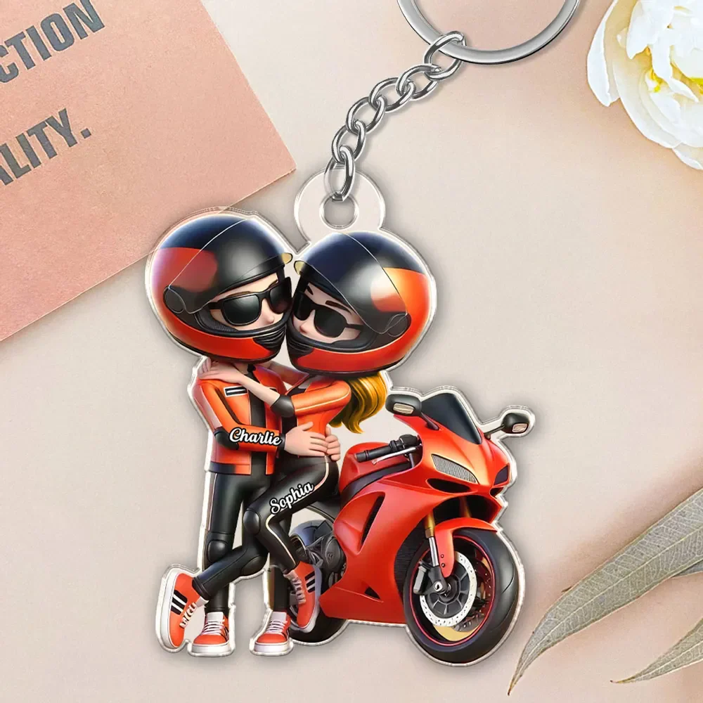 Motorcycle Pretty Cartoon Couple Personalized Acrylic Keychain,Gift For Biker Couple - Image 7