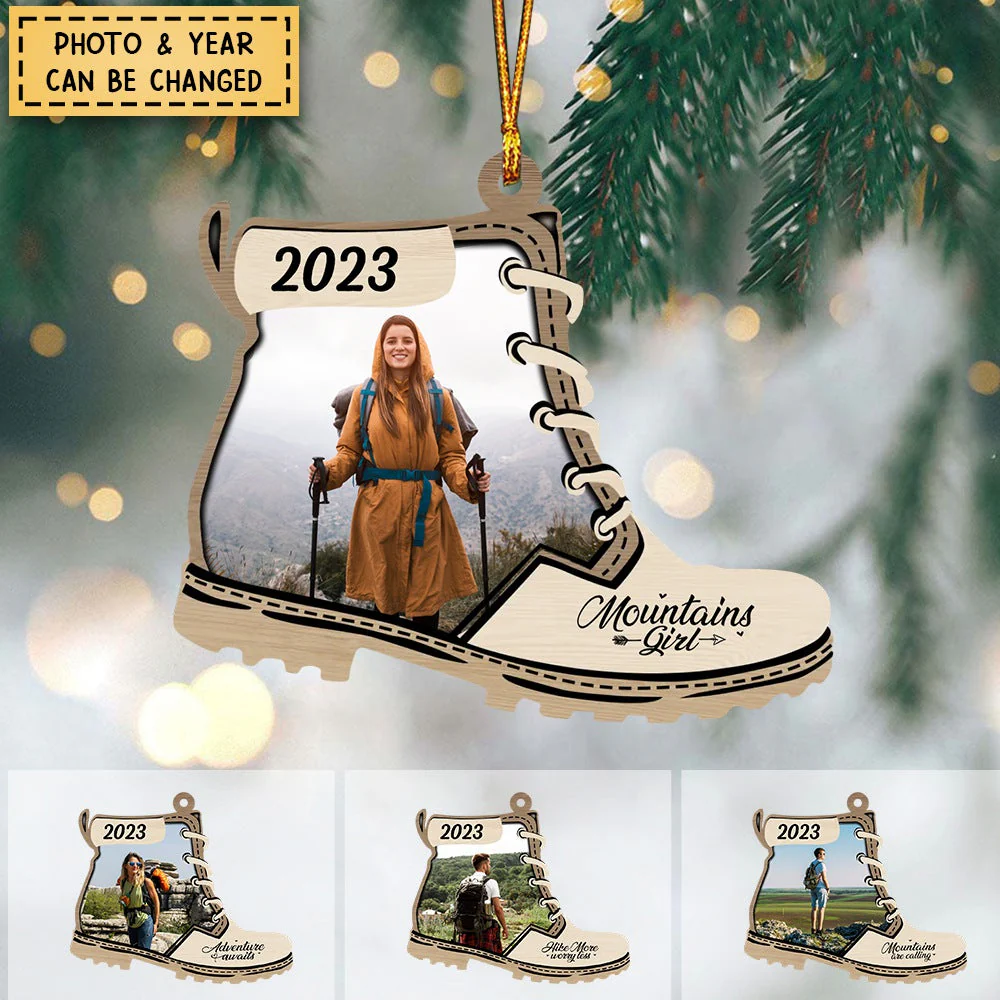 Mountains Are Calling - Personalized Photo Upload Gifts Custom Acrylic Ornament for Hiking Lovers