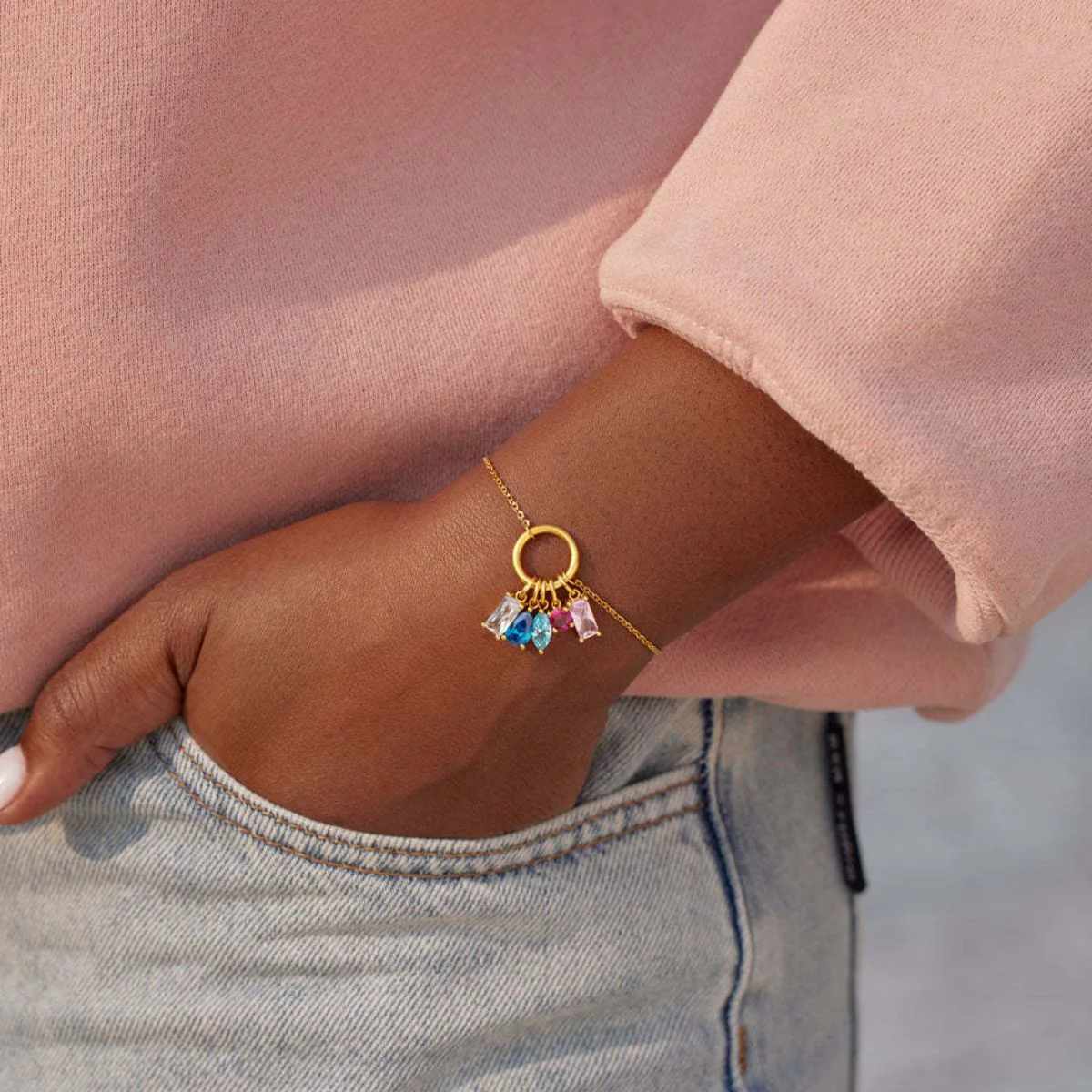 Personalized Multi-Shape Birthstone Bracelet Gift for Family Mom - Image 5