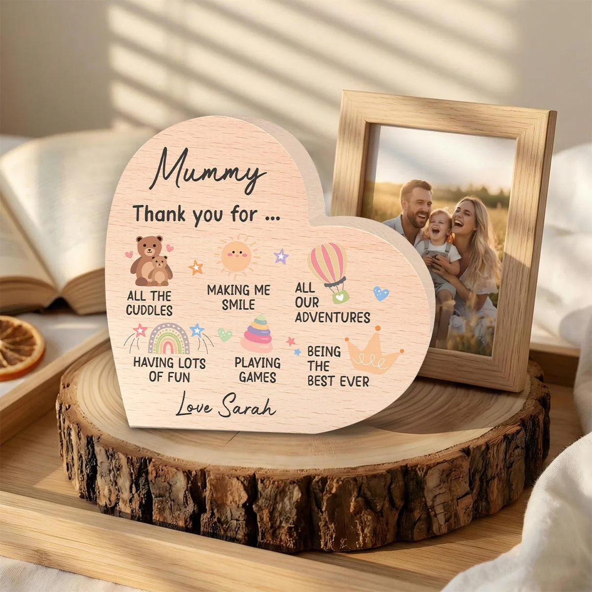 Mummy Gifts From Baby Son Daughter; Personalized Wood Heart Plaque - Image 2