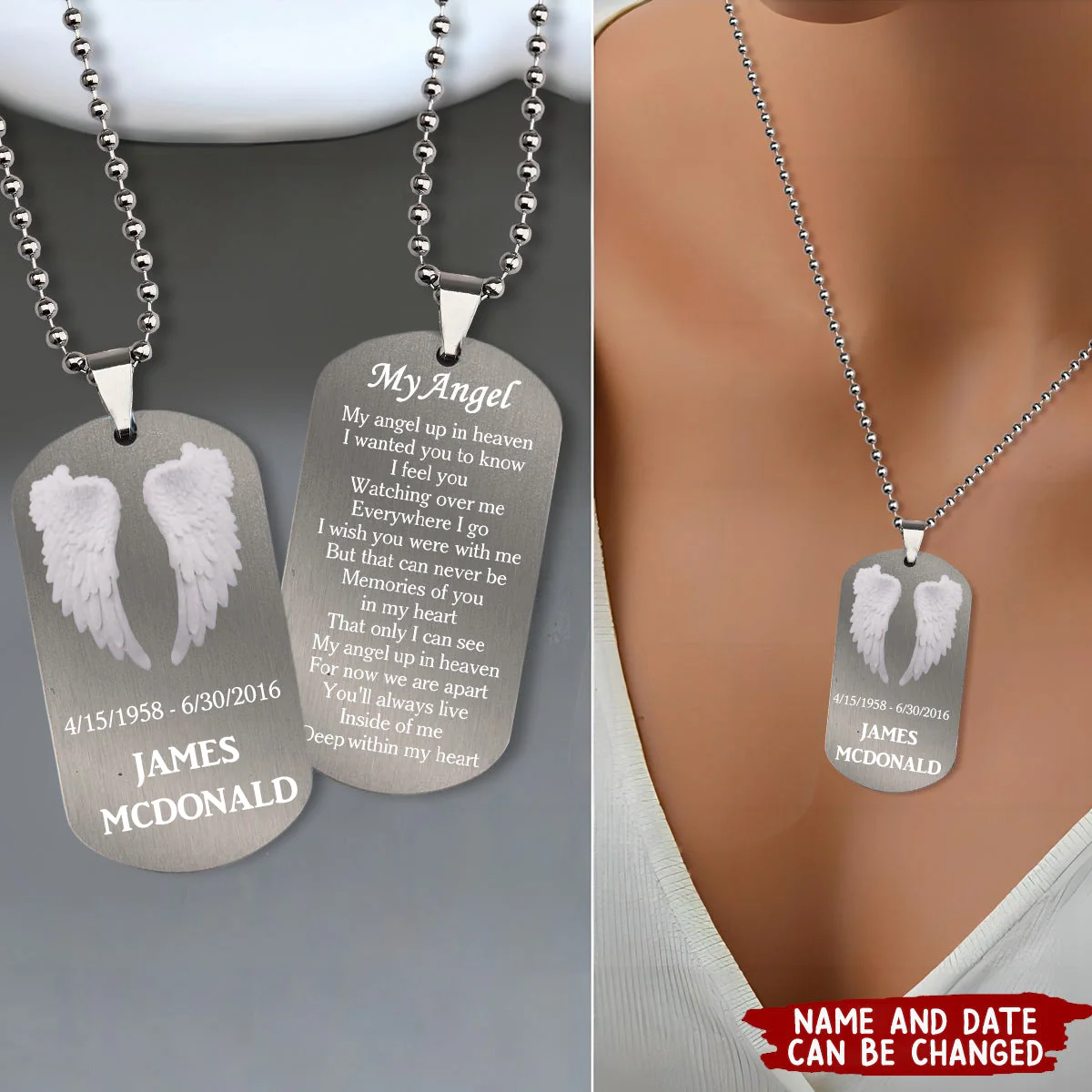 My Angel Up In Heaven- Personalized Memorial Dog Tag Necklace - Image 3