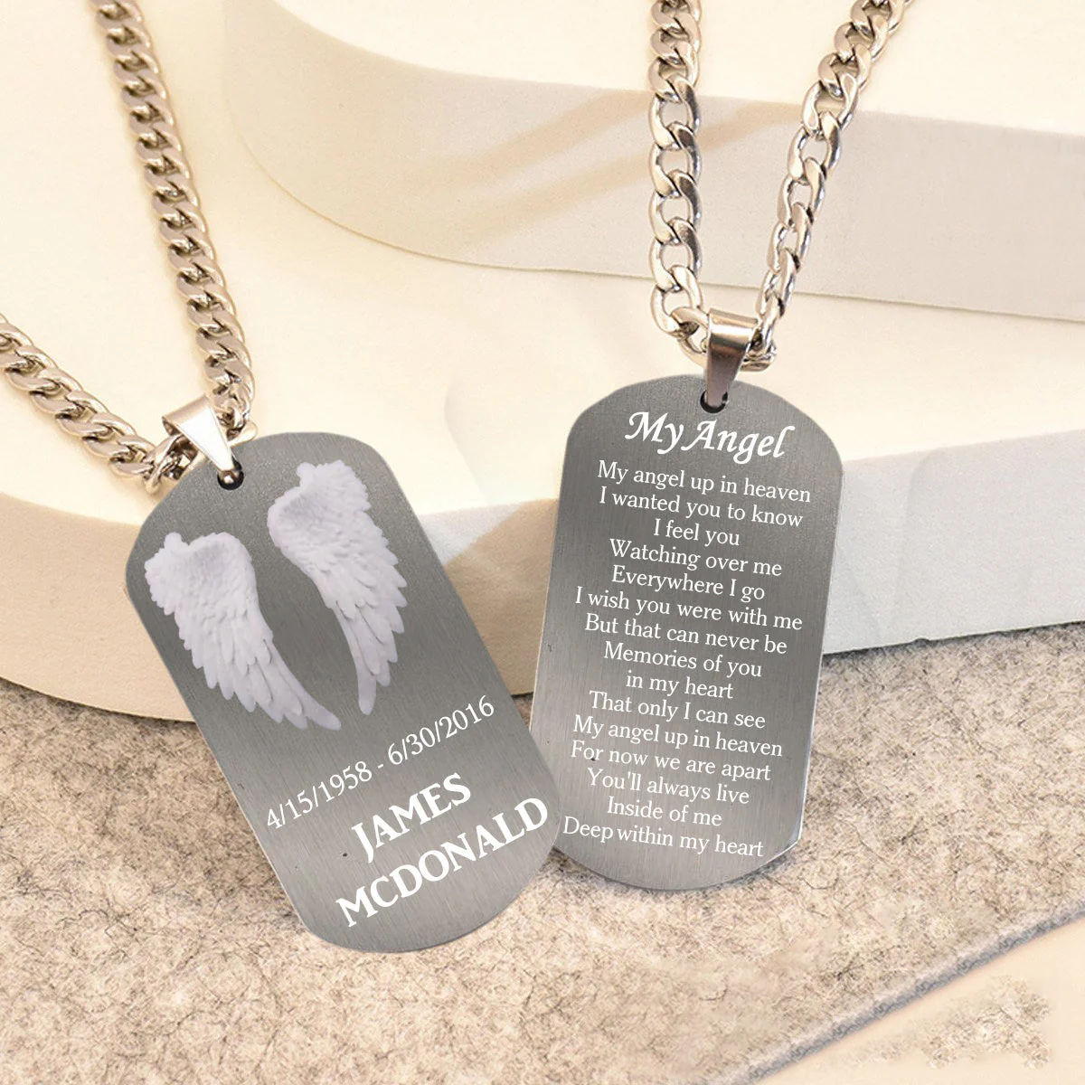 My Angel Up In Heaven- Personalized Memorial Dog Tag Necklace - Image 4
