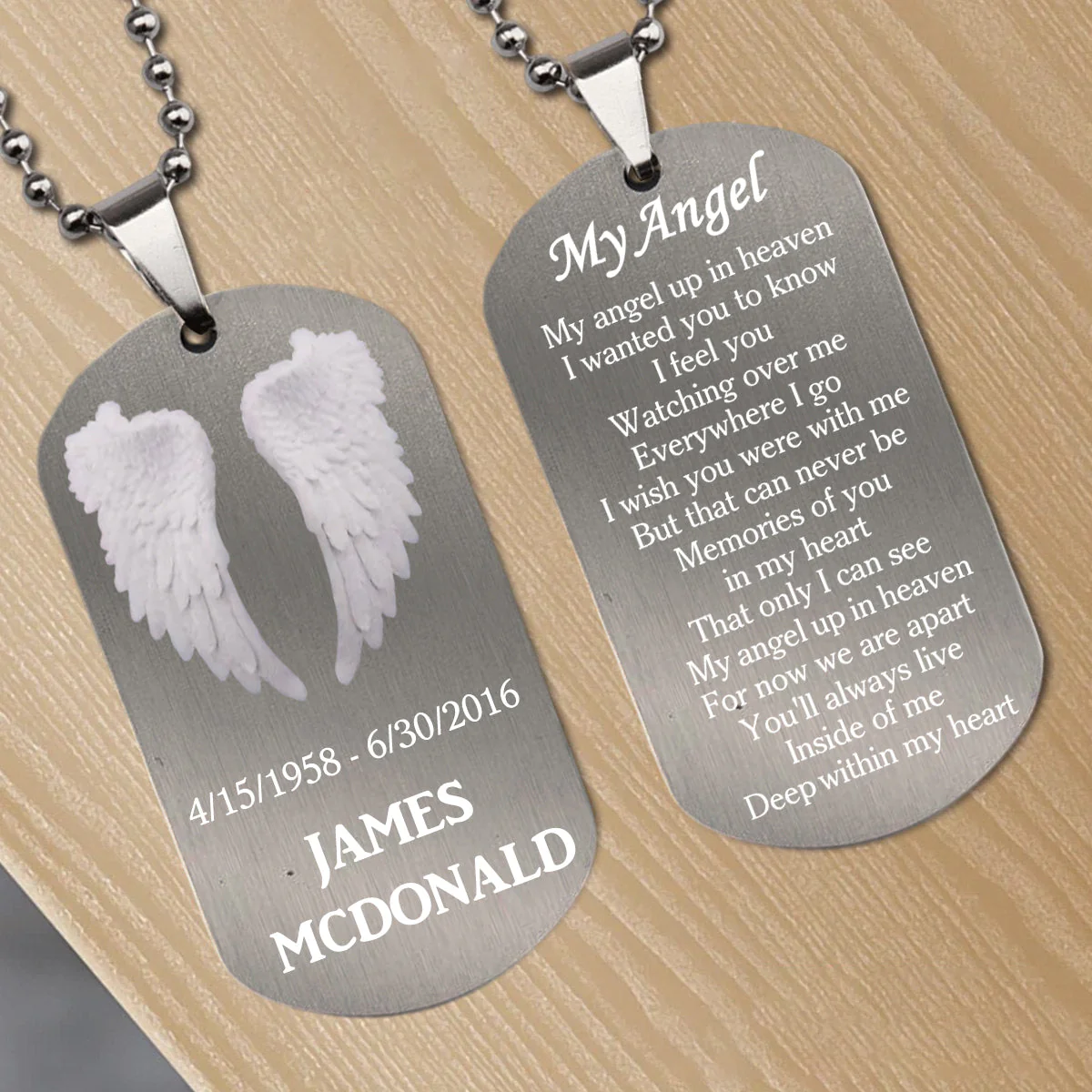 My Angel Up In Heaven- Personalized Memorial Dog Tag Necklace - Image 5