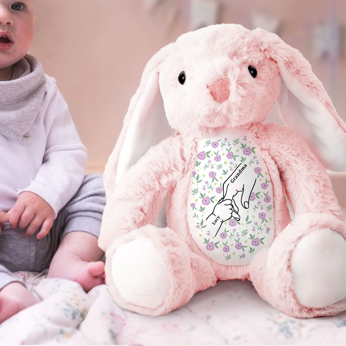 My Dearest Holding My Hand - Personalized Custom Easter Bunny Plush Gift For Family Members - Image 7