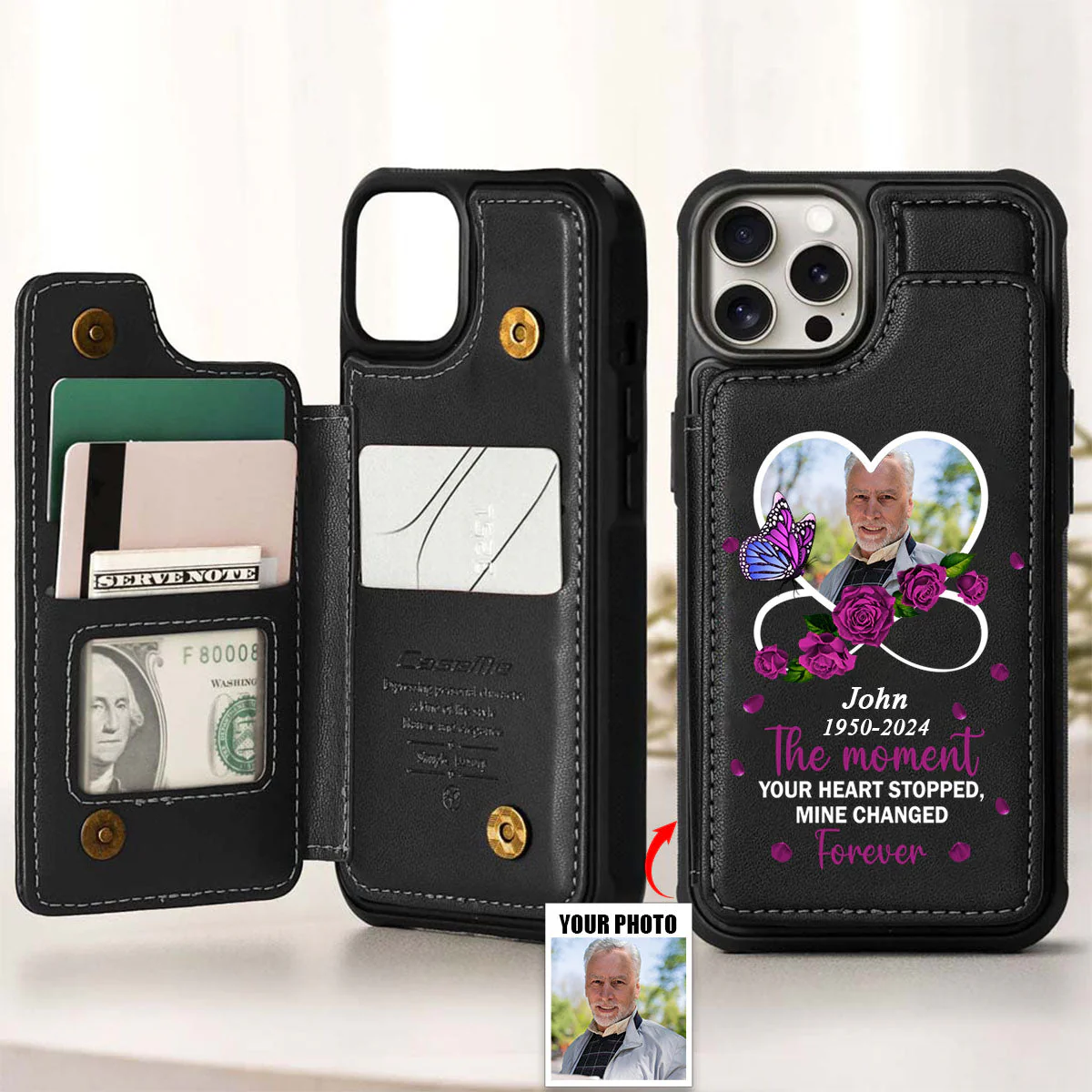 My Heart Changed Forever - Personalized Leather Flip Wallet Phone Case - Image 5